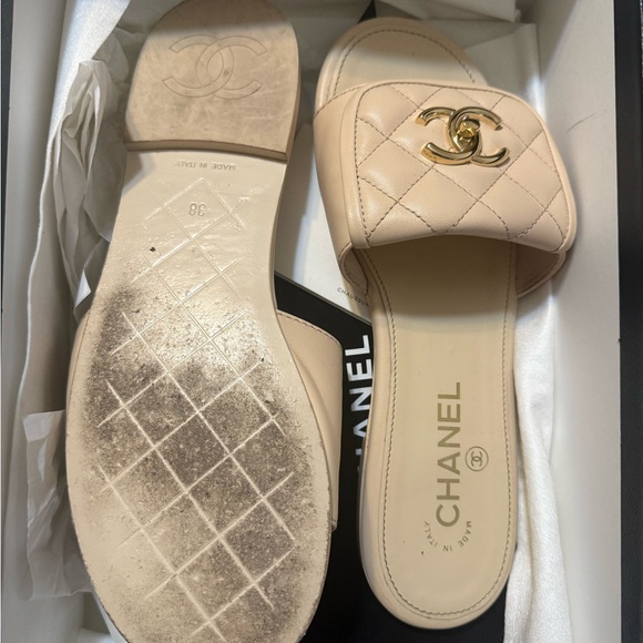 CHANEL Beige Quilted Slide Sandals - Picture 2 of 4